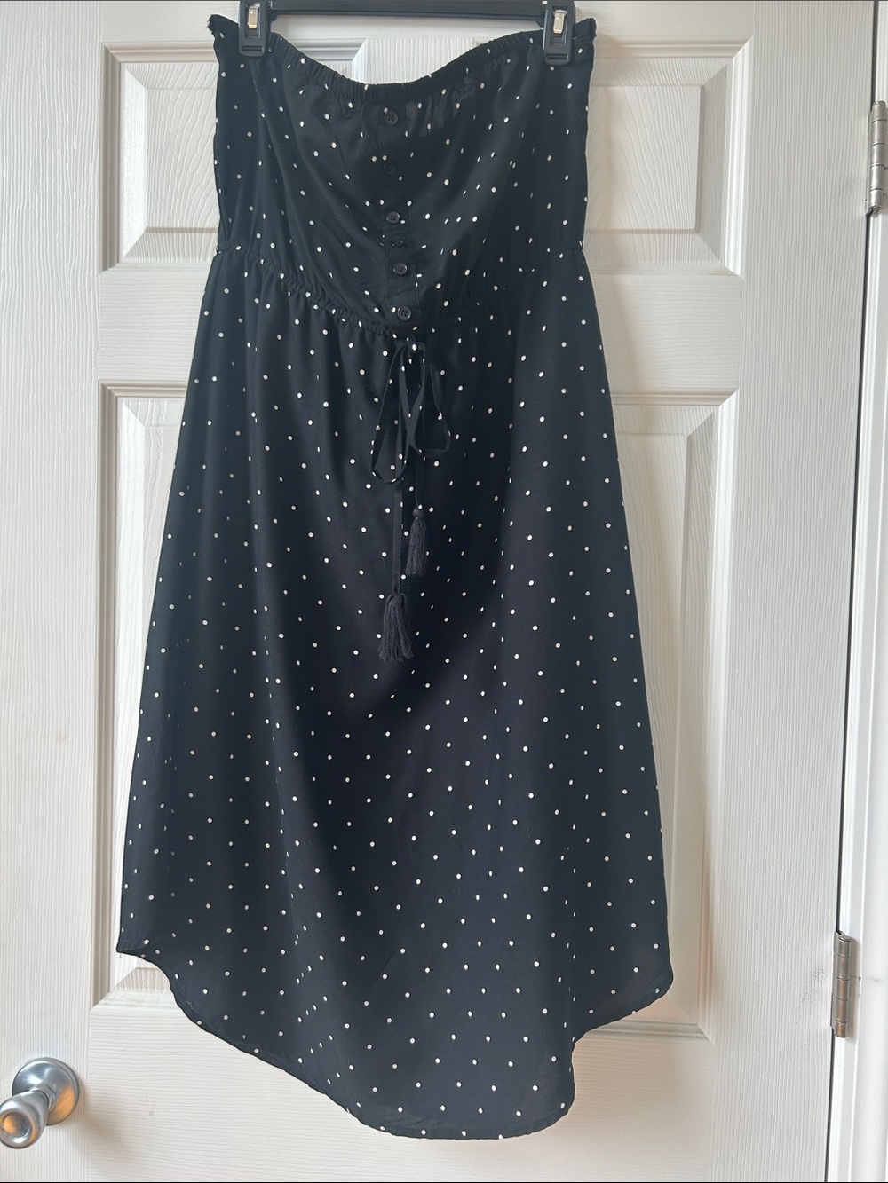 Daytrip Black and White Polka Dot Strapless Midi Dress